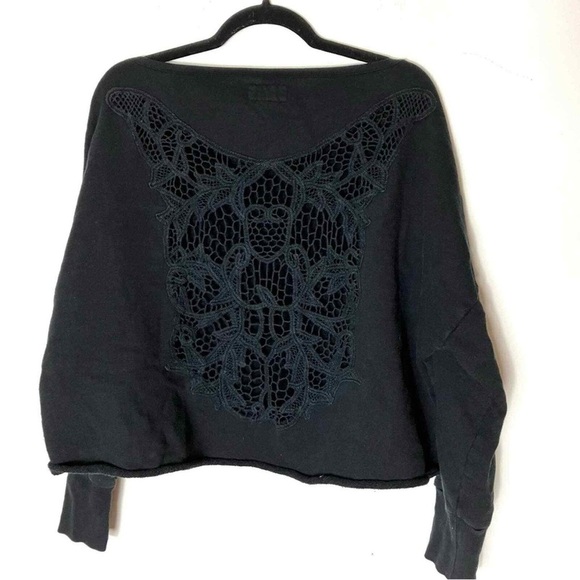 Denim & Supply Ralph Lauren Crop Floral Steer Sweatshirt Crochet Back RARE Med - Picture 2 of 6